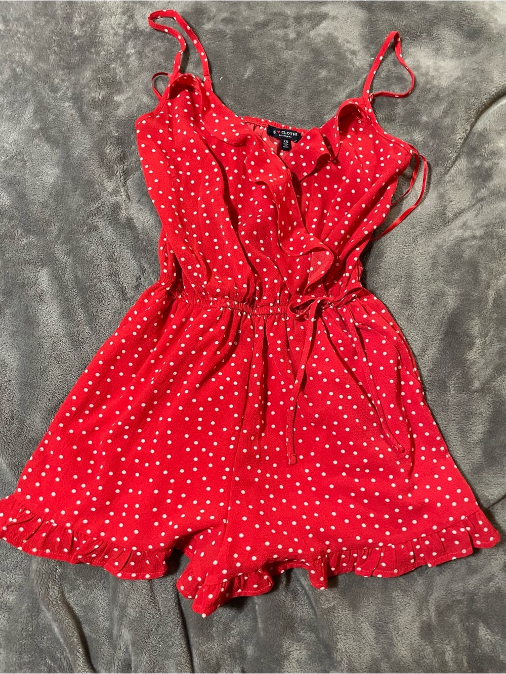 One Clothing.. Red, With White Polka Dot Romper Sleeveless Lined Size XS
